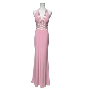 Madison James Dress Womens 6 Pink Beaded Sequin Halter Evening‎ Gown Prom Formal